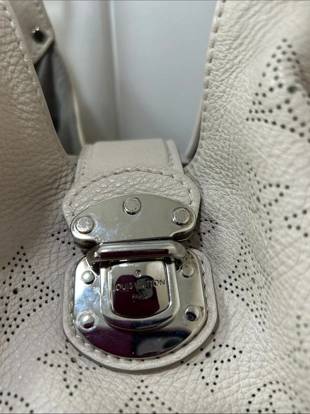 Louis Vuitton Perforated Cream Leather Shoulder Bag with Silver Hardware